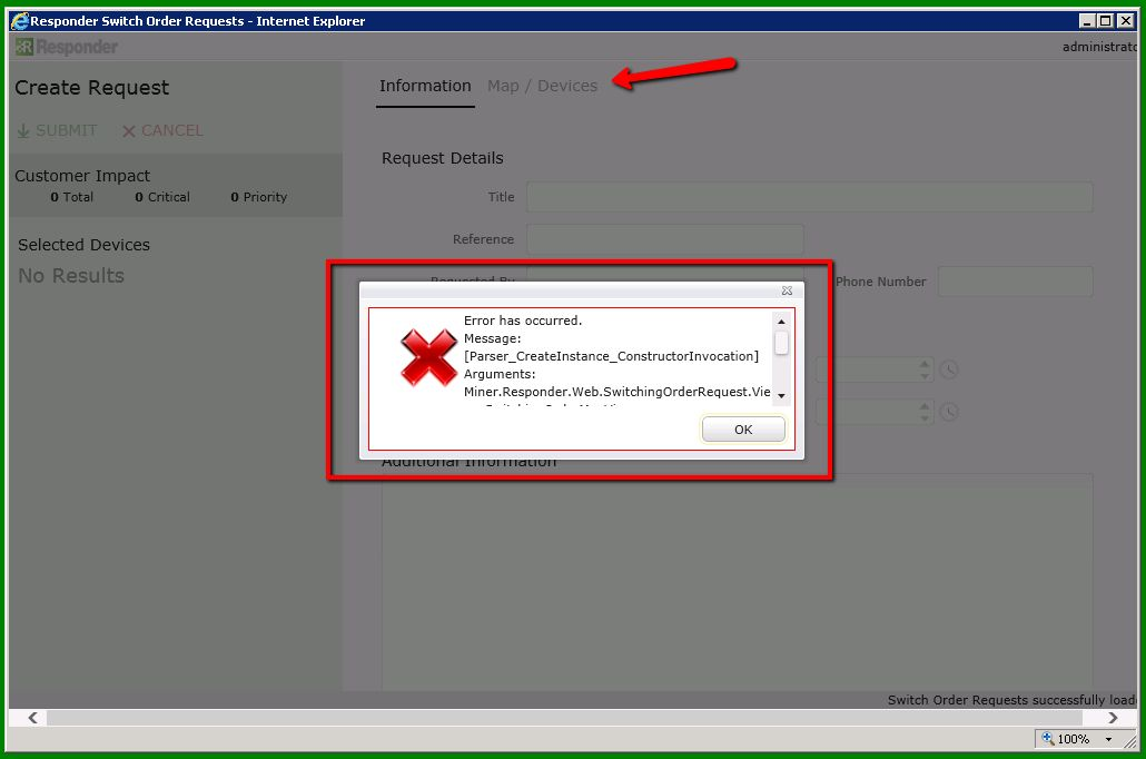 Solution Responder Createinstance Error When Loading Responder Web S Switch Order Request Map